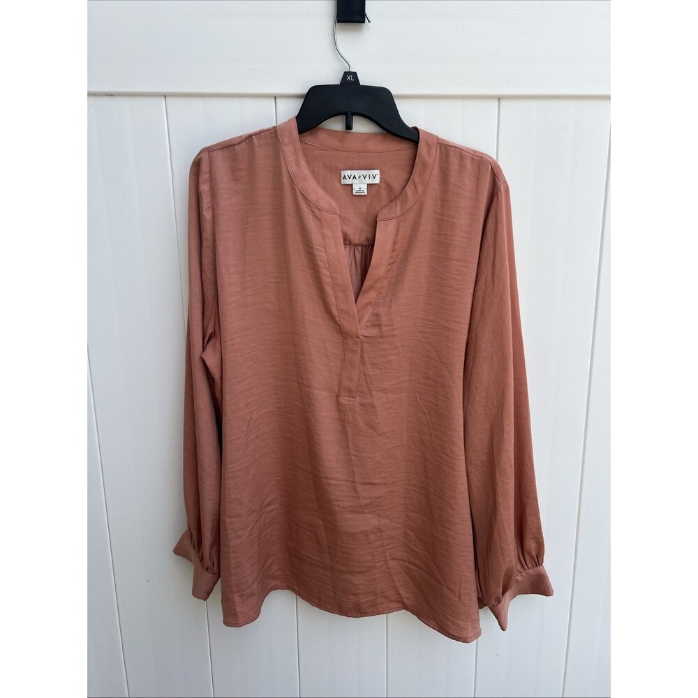 AVA & VIV Olive Top Long Sleeve 1X Rayon Satin Feel Lightweight Mauve